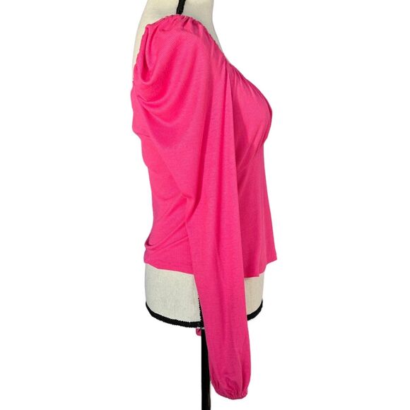Bar III Large Top Long Balloon Puff Sleeves Sweetheart Neck Ribbed Stretch Pink - Picture 3 of 9